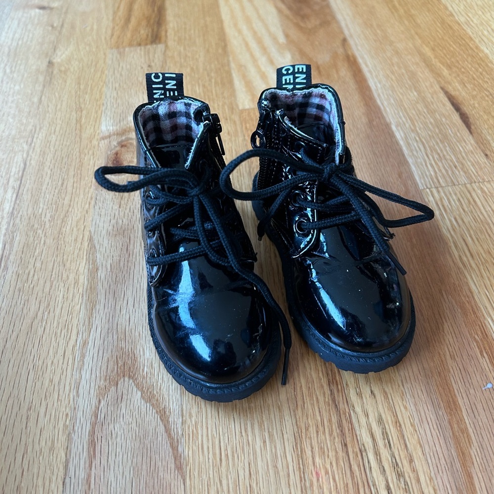Black Patented Combat Boots Toddler Size 5